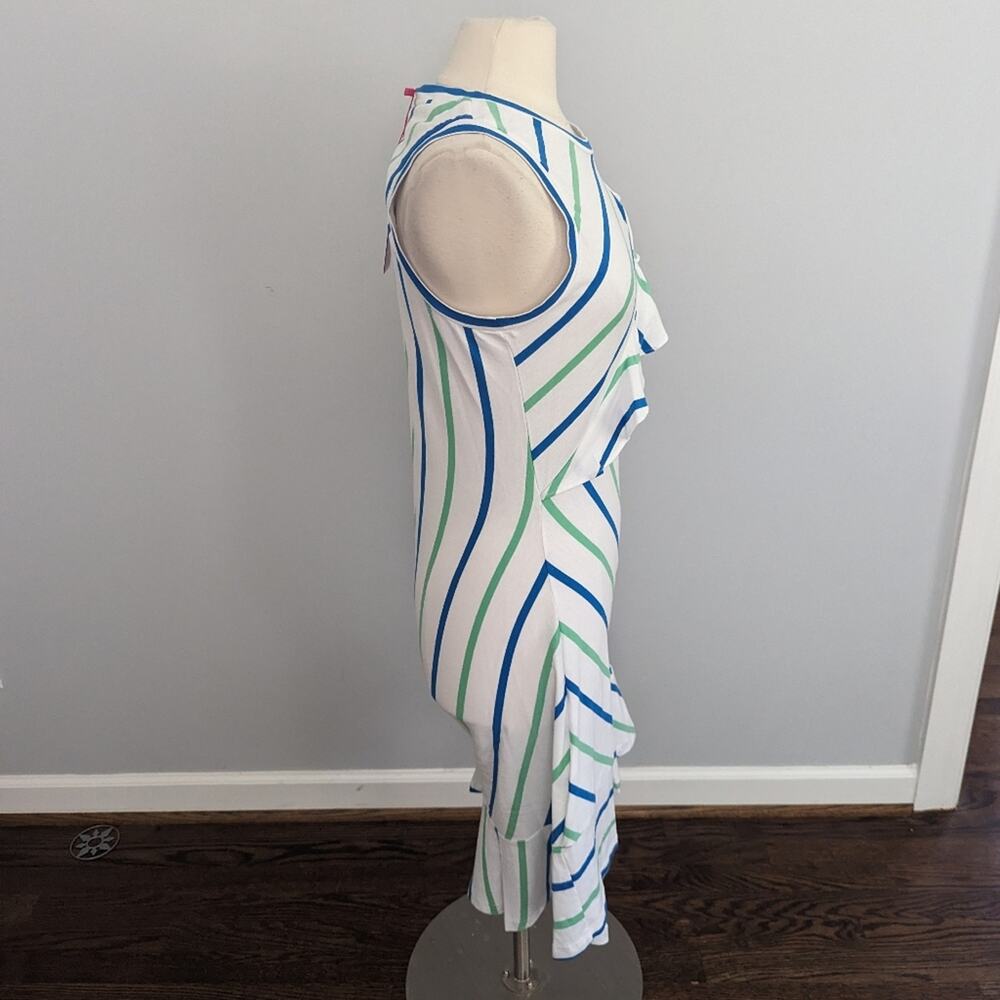 NEW Parker Bodycon Stripe Ruffle Dress White Blue Green Large - Picture 3 of 10